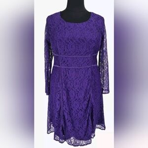 Jessica London Purple Long Sleeve Lace Dress